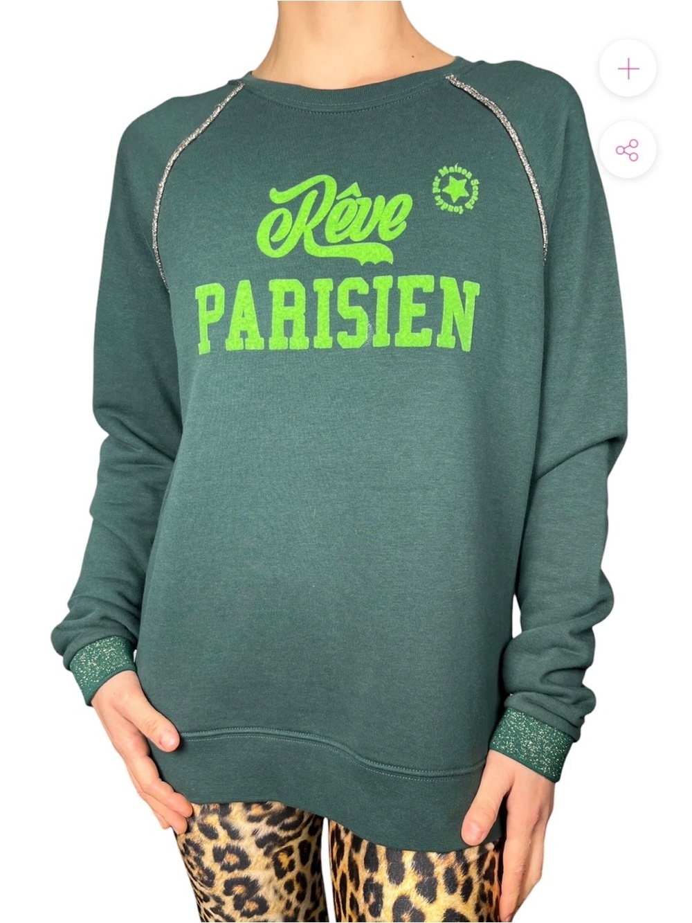Scotch & Soda Forest Green Crewneck with Neon Green Graphic